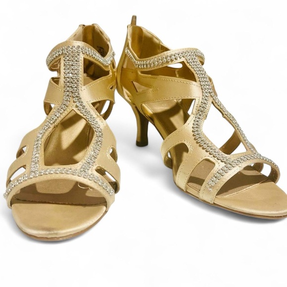 Champagne Colored Jeweled Sparkly Zip Up Heels Formal Pumps - Picture 3 of 6